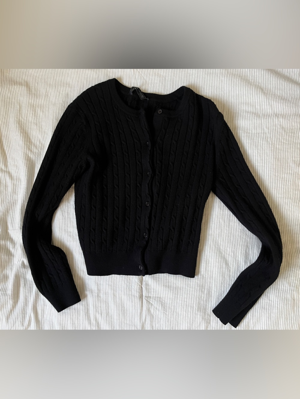 Black Cable Knit Button-Front Cardigan